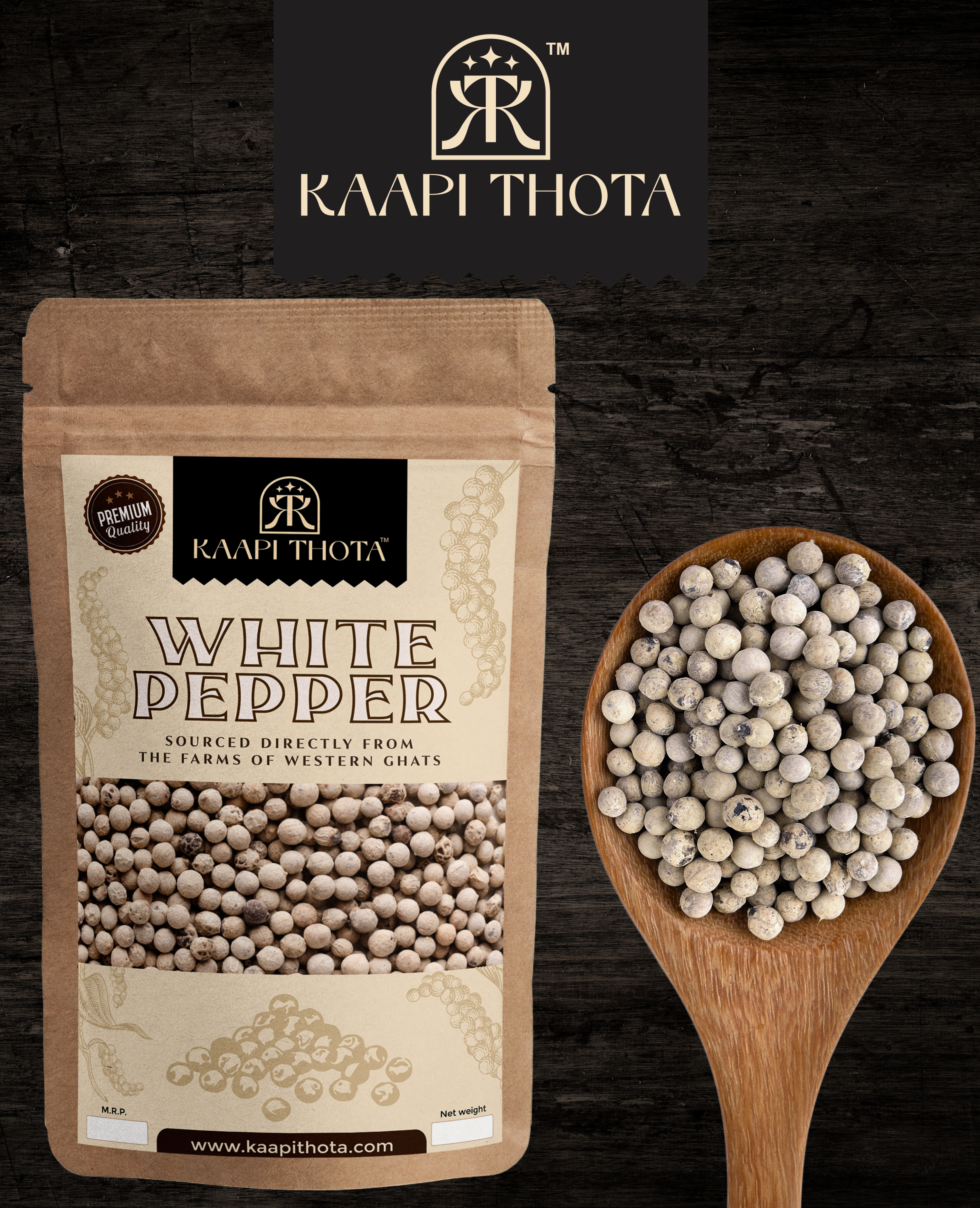 KAAPI THOTA Whole White Peppercorns - Mild Heat and Distinctive Flavor