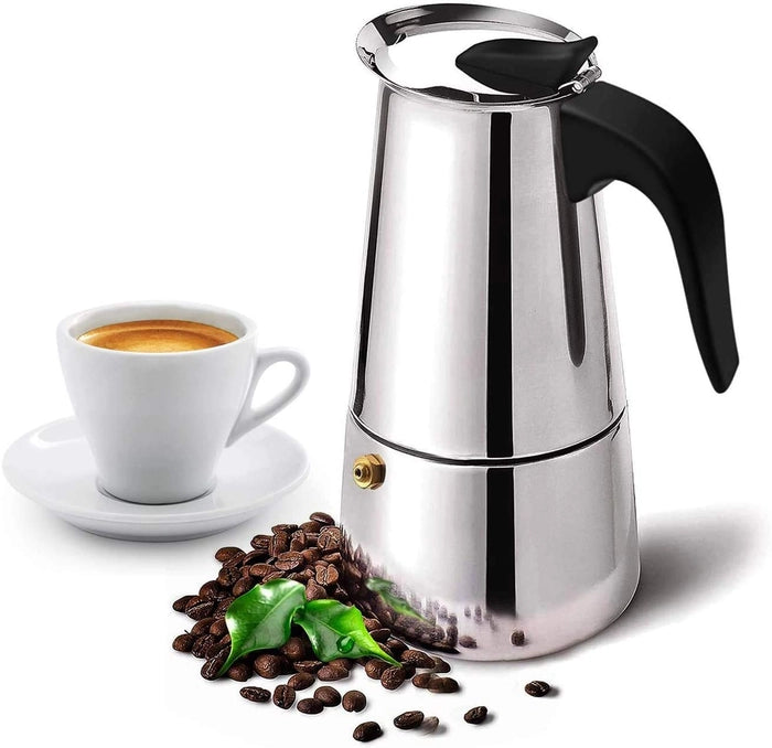 Kaapi Thota ™ Stainless Steel Espresso Maker | Stovetop and Induction Coffee Percolator | Italian Coffee Maker | Moka Pot (Silver)