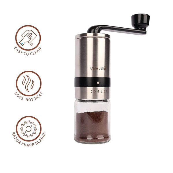 Manual Coffee Grinder with Adjustable Settings -  for Drip Coffee, Moka Pot,French Press (Silver)