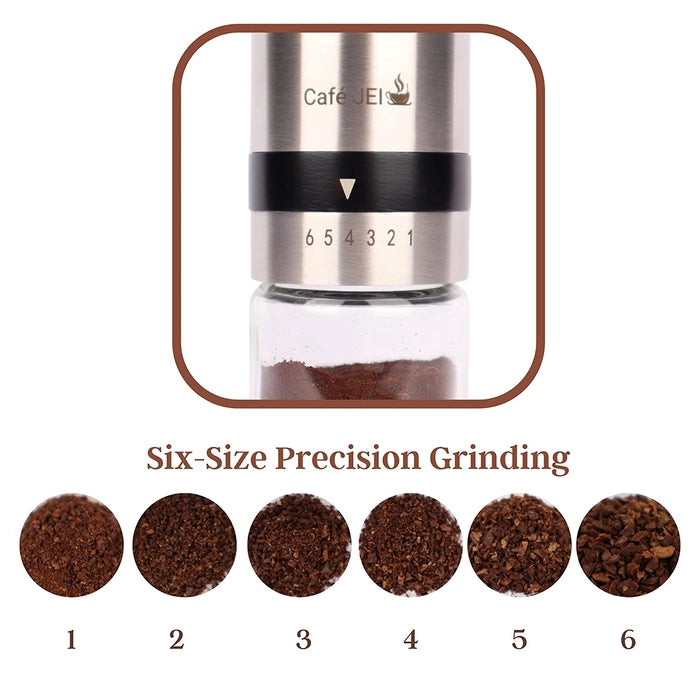 Manual Coffee Grinder with Adjustable Settings -  for Drip Coffee, Moka Pot,French Press (Silver)